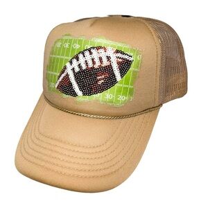 Retro Sequin Football Trucker Hat Khaki Mesh Snapback Game Day Sporty Vibes New